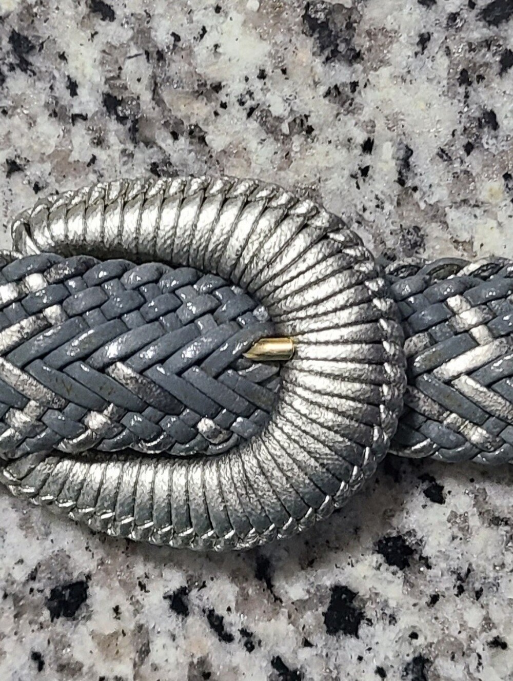 Men's Braided Metallic Silver Belt with Decorative Buckle